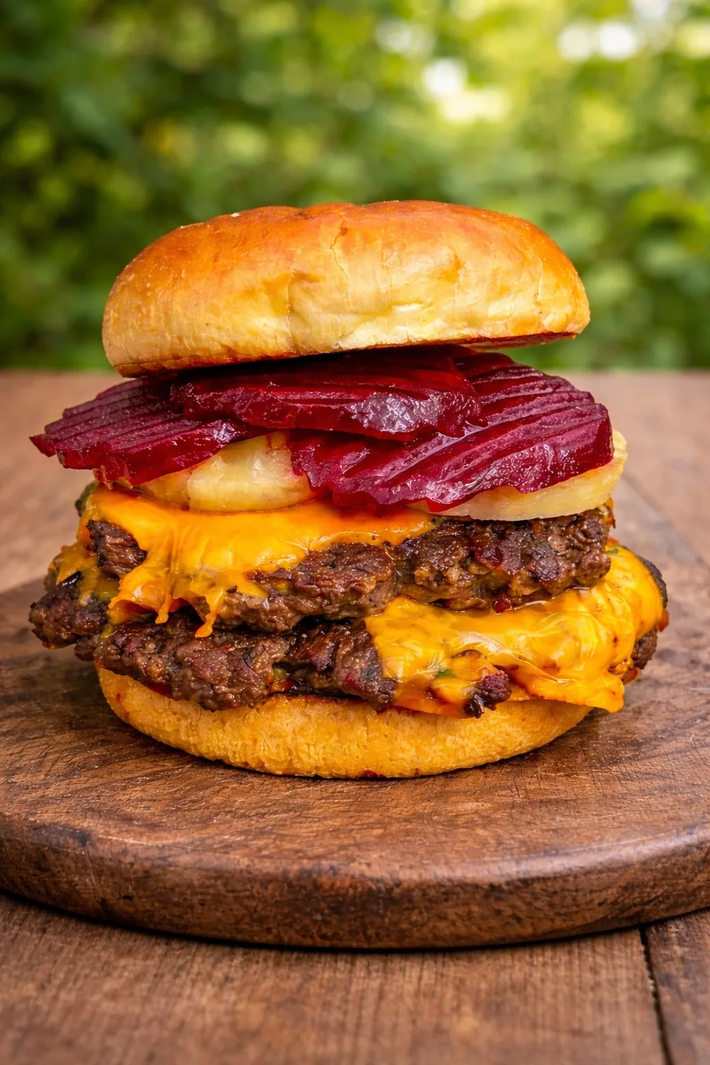 Classic Australian beef burger served with sliced beetroot