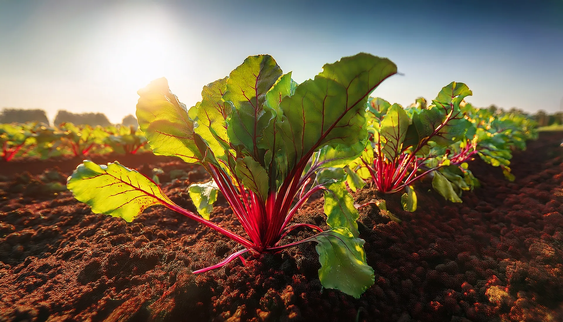 Beetroot plants growing in rich soil at Mulyan farm