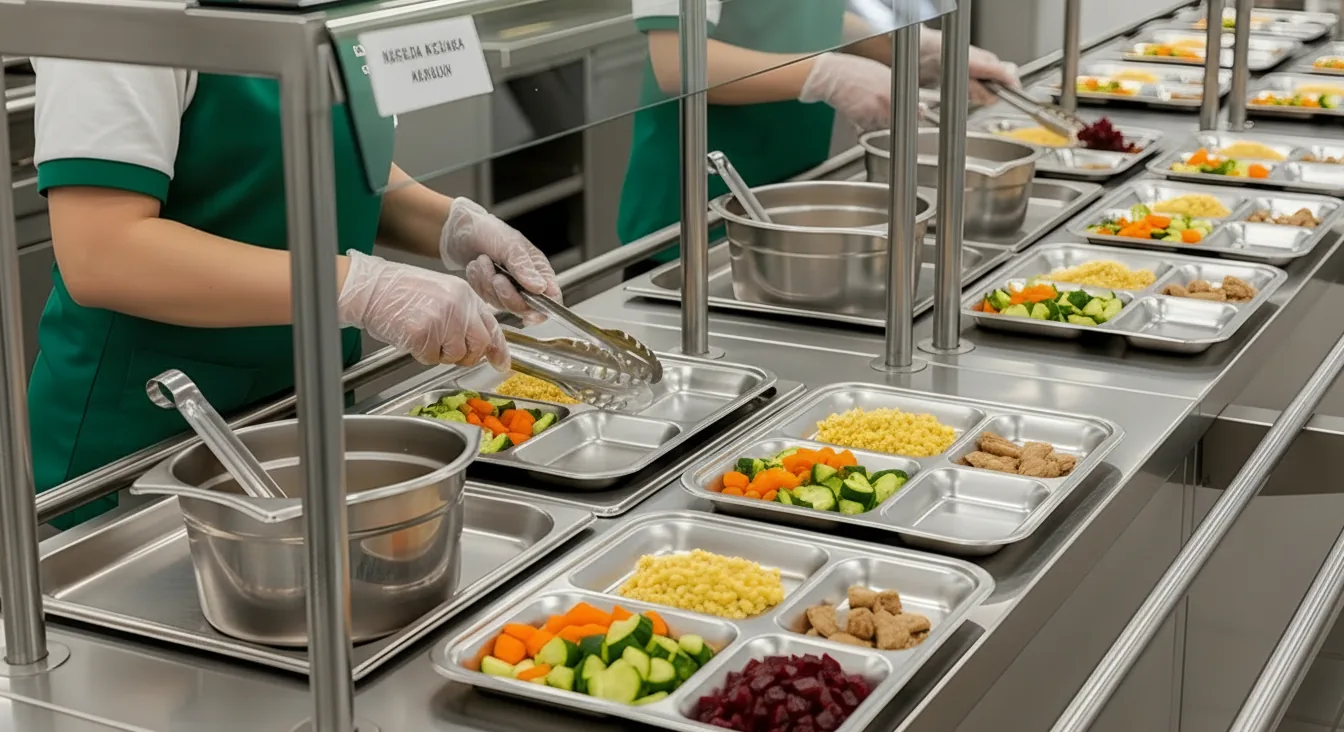 Commercial catering salad bar with prepared ingredients