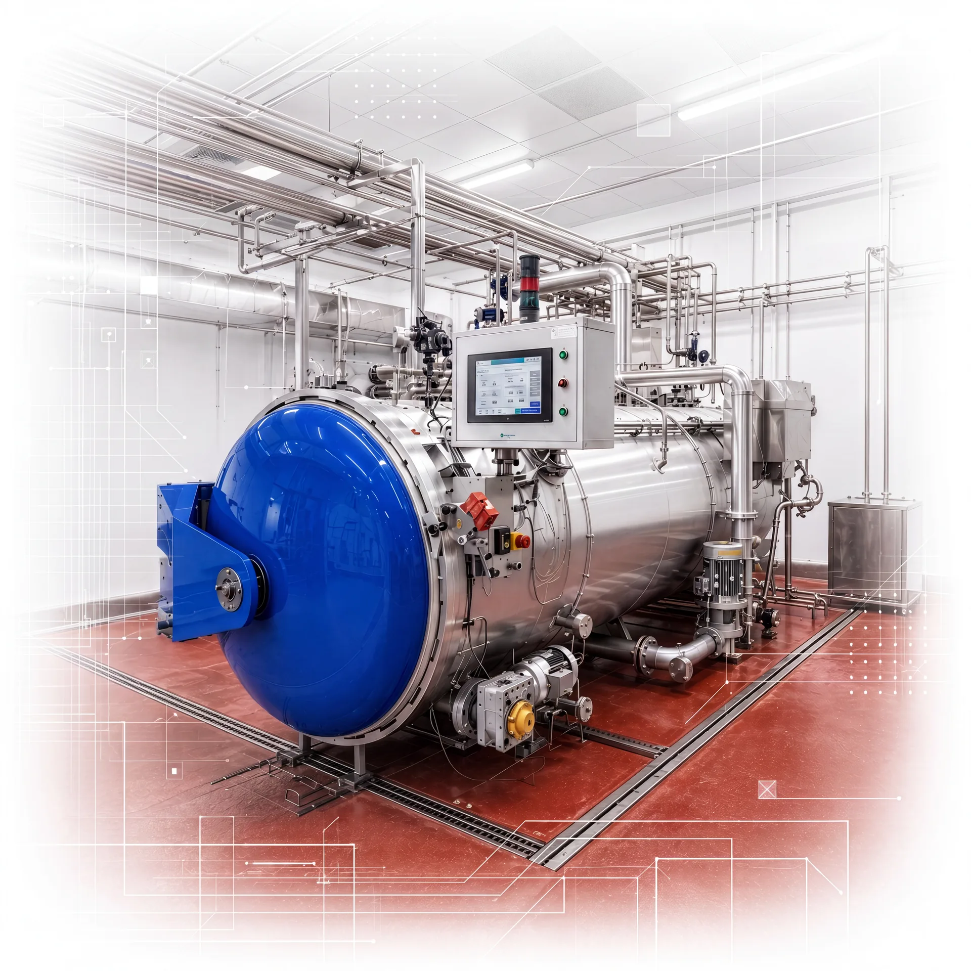 Modern steam cooking and retort equipment used in food processing